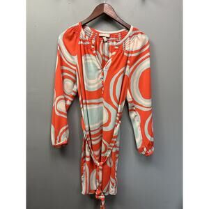 Banana Republic‎ Dress Womens 4 Orange Circle Belted Shift Long Sleeve